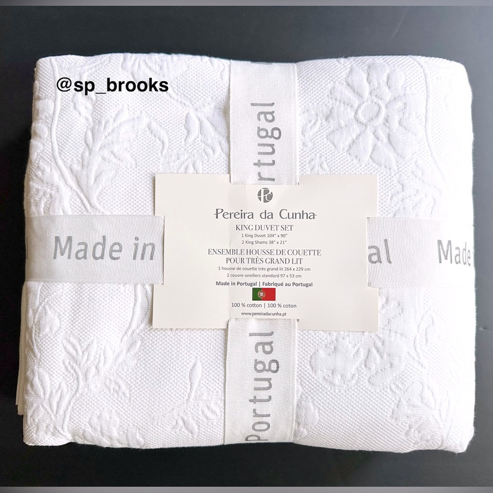 🎁Pereira da Cunha Duvet Set - Textured 3PC White King Size - Made in Portugal